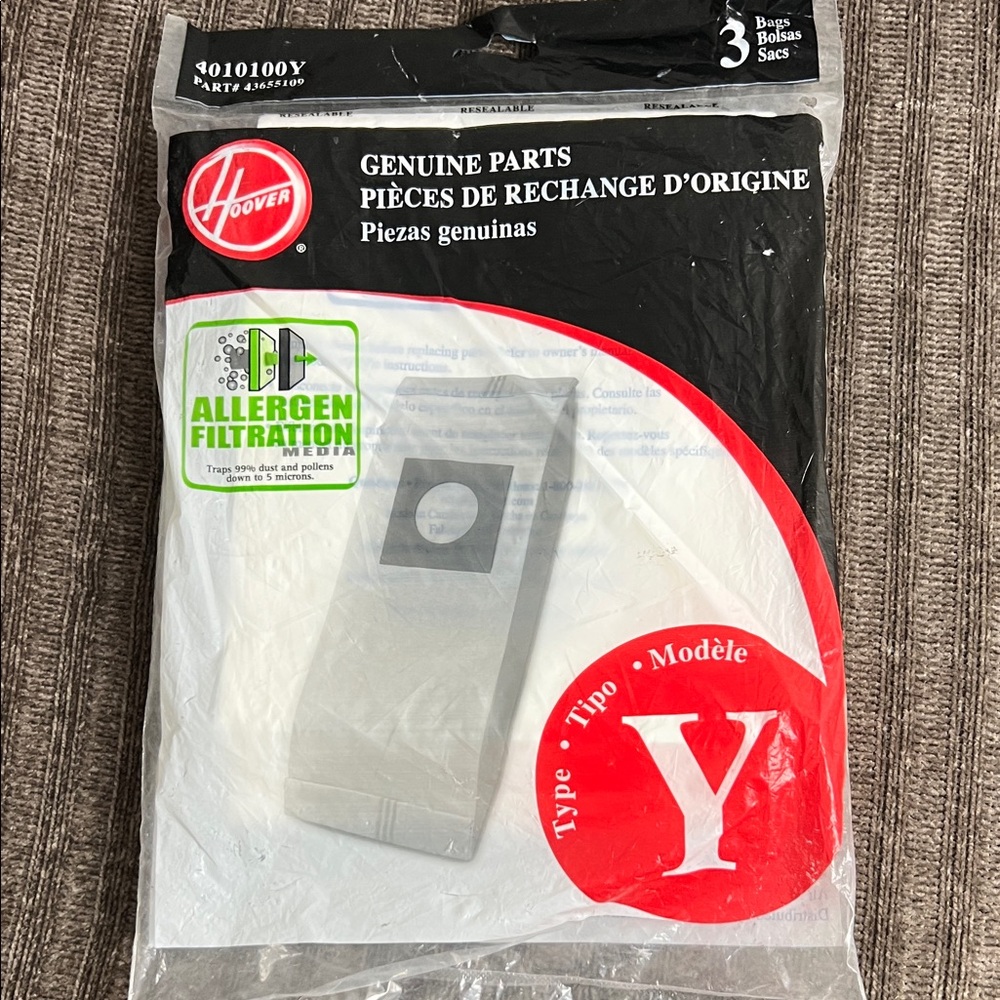Allergen Filtration Vacuum Bags - Red Hoover Y 3 bags